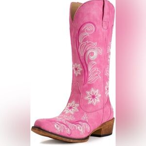 Pink Embroidered Western Boots
